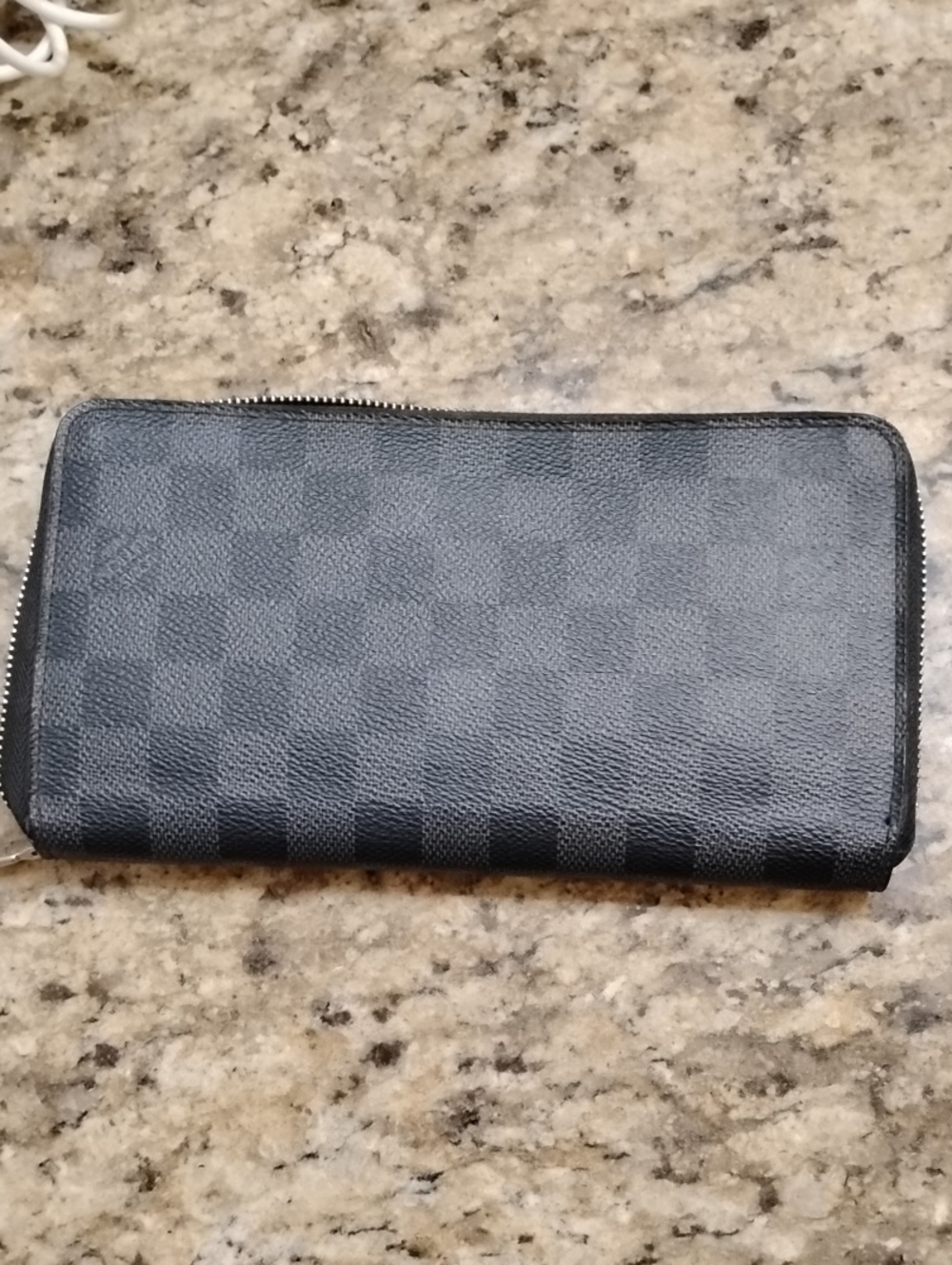 Authentic Louis Vuitton Men's Zip-Around Wallet in Dark Checkered Black